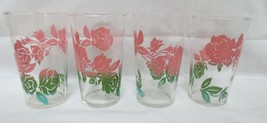 4 Vtg Federal Glass Drinking Glasses Tumblers  Pink Roses to green - $40.00