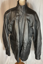 John Ashford Outdoor Leather Jacket Mens Large Black Overcoat 100% Leather - $28.04