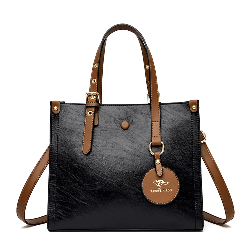 3 Layers Casual Tote Vintage Ladies Tote Hand Bag Leather   Handbags Women er Ba - £40.09 GBP