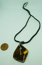 VINTAGE AMBER PENDANT ON A CORD NECKLACE - £17.65 GBP