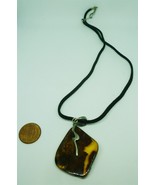 VINTAGE AMBER PENDANT ON A CORD NECKLACE - £17.62 GBP