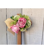 Pink Roses Cemetery Cross, Pastel Memorial Flowers for Mom - $26.00