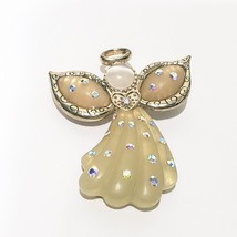 Angel Rhinestones Halo Wings Brooch Pin 2&quot; KC Kenneth Cole Cream Gold Tone - $15.83