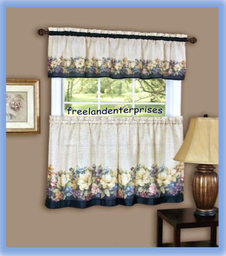Antique Floralª Kitchen Curtain Tier and Valance Set By Achim Importing Co - $17.77
