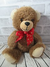 Dan Dee brown tan teddy bear plush cream ribbed feet ears red bow gold hearts - £11.86 GBP