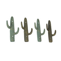 Verdigris Bronze Cast Iron Cactus Wall Hook Key Towel Coat Hanger Decor Set of 4 - £31.31 GBP