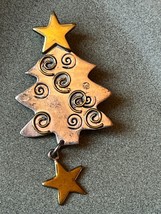 Vintage Mexico 925 Signed Silver Christmas Tree w Gold Washed Dangle Star Topper - £30.17 GBP