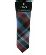 Chaps Tie Piper Plaid Stretch Collar  100% Silk Navy Blue Red Ralph Lauren - £29.31 GBP