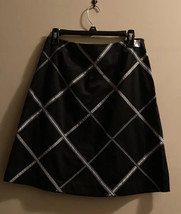 Talbots Petites A-linen Skirt Womens 8P Black White Diamond Pattern Ribb... - £17.80 GBP