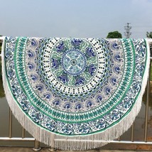 Elephant Pattern Tasselled Round Beach Throw - $370.93 MXN