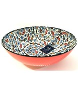 Nakkas Cini Red &amp; Blue Floral Med Serving Bowl Hand Painted Turkish NWT - $32.71