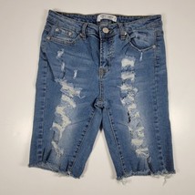 Almost Famous Sz 5 Junior&#39;s Blue Light Wash Ripped Distressed Mid Rise B... - $11.96