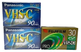 2 Panasonic VHS-C TC-30 Super High Grade 90 Minutes + 1 Bonus FujiFilm Tape - £14.25 GBP