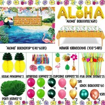 Hawaiian Luau Party Supplies  Serves 25 Plates and Napkins with Backdrop... - $36.44