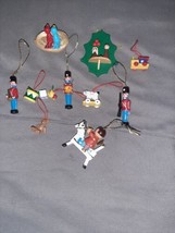Vintage Wooden Mini Christmas Tree Ornaments Lot of 11 Toy Soldiers Nativity - £14.38 GBP