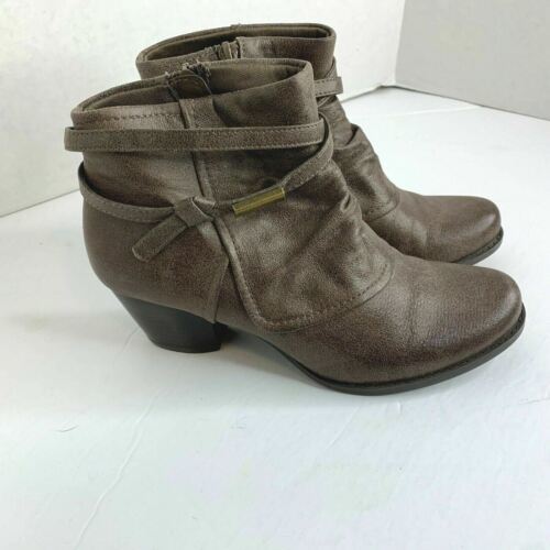 Bootie Ankle Boots Womens Sz 7.5 M 2&quot; Heel Zip Side Rhadsody Dark Brown  - $19.80