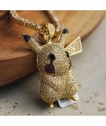 Pokemon Mens Iced Out Diamond Pendant Necklace 14k Yellow Gold Finish - $165.52 CAD