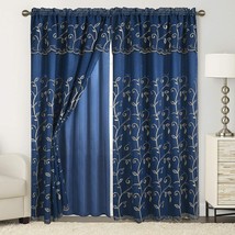 Window Curtains With Attached Valance 2 Panels Drapes Living Room Luxury Blue 84 - £30.63 GBP