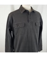 Eddie Bauer 1/4 Button Pullover Shirt Large Black Ribbed Cotton Button P... - £15.16 GBP