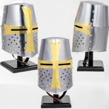 Medieval Knight Armor Crusader New Templar Helmet Helm w/ Mason&#39;s Brass Cross - £59.19 GBP