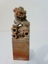 Chinese Foo Dog Hand Carved Stone Stamp Chop Seal 3.75&quot; H x 1.175&quot; W, D - £64.12 GBP