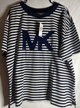 Michael Kors Women’s Striped MK Logo T-Shirt Top Midnight Blue White 2XL NWT - £32.14 GBP