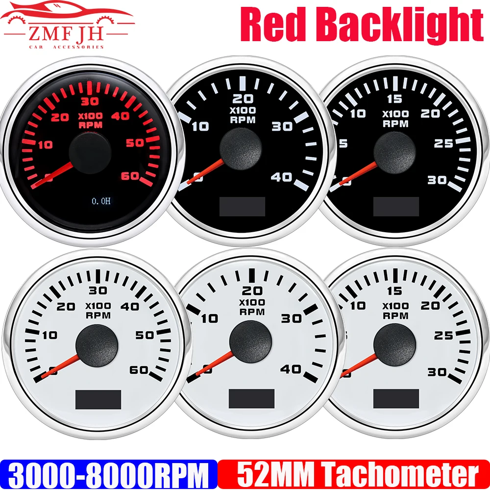 3000/4000/6000/7000/8000 RPM 52mm Tachometer Red Light Waterproof 2&quot; 52MM Tacho - £15.23 GBP+