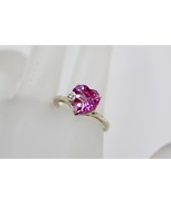 Fine 10K Yellow Gold Heart Shaped Lab Created Pink Topaz Ring w/ Accent ... - $158.28 CAD
