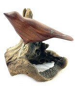 Vintage Carved Wood Wren Bird on Driftwood Sculpture 4.5” Tall &amp; Long - $40.94 CAD