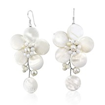 Dazzling Elegant White Pearl Flower Handmade .925 Silver Earrings - £15.20 GBP