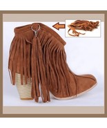 Western Style Martin Heel Suede Leather Fringed with Tassel 2.5 inch Ank... - £72.29 GBP