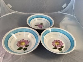 Vintage 3 Sunnycraft McCrory Ironstone Cereal Soup Blue Bowls Grapes &amp; Flowers - £14.01 GBP