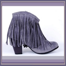 Western Style Martin Heel Suede Leather Fringed with Tassel 2.5 inch Ankle Boot image 3