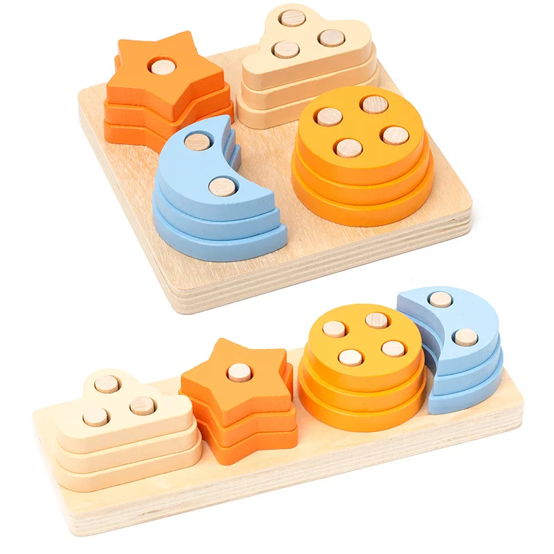 Wooden Montessori Building Blocks Toys Shape Color Recognition Sorting Preschool - £13.38 GBP+