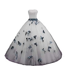 An item in the Fashion category: Ball Gown Butterfly Pearl Long Prom Formal Wedding Dress 10 Ivory and Dark Navy