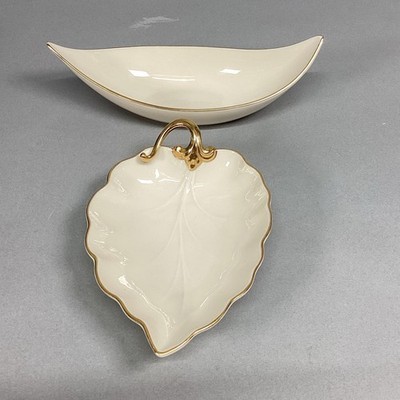 Lot Of 2 - Lenox Candy Nut Serving Dishes - Leaf Shaped/Banana Boat -Mad... - $19.79