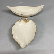 Lot Of 2 - Lenox Candy Nut Serving Dishes - Leaf Shaped/Banana Boat -Mad... - $19.79