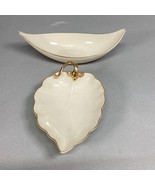 Lot Of 2 - Lenox Candy Nut Serving Dishes - Leaf Shaped/Banana Boat -Mad... - $27.79 CAD