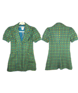 Anthropologie Green Teal Retro Preppy Geo Print Mini Coat Dress Size Small - $75.00