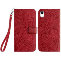 For iPhone XR Tree Birds Embossed Pattern Leather Phone Case(Red) - £3.94 GBP