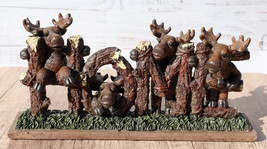 Rustic Western Forest Moose Family By Tree Logs HOME Sign Desktop Plaque - £26.67 GBP