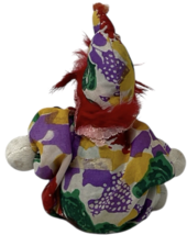 Vtg Porcelain Face Jester Clown Doll 5.5" Sandbag Body Red Hair Colorful Suit image 7