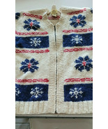 Snow Flake Cardigan Christmas Sweater Zip Vintage Snowflake Zipper Lambs... - $30.40 CAD
