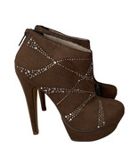 Womens MICHAEL ANTONIO Brown Rhinestone Studded Platform Ankle Booties H... - $24.74