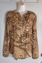Jennifer Lopez Cheetah Print Long Sleeve Lightweight Embellished Tunic Top Small - £10.12 GBP