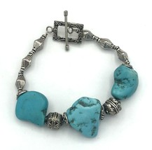 Etched Silver Tone Chunky Turquoise Nugget Bracelet - £15.69 GBP