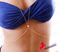Gold Plated Single Pearl Body Chain Necklace Fashion Waist Body Jewelry_... - £3.10 GBP