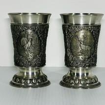 WMF Zinn Pewter German Mug Cup Set Of 2 Pheasant Deer 5.25 Inches Tall - £40.19 GBP
