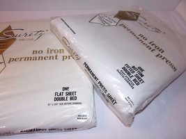 Vtg Combed Percale White Double Flat And Fitted SHEET SET Surety USA 2 O... - £32.68 GBP