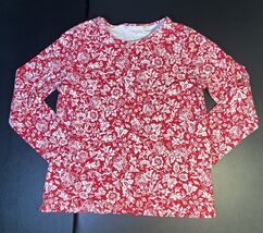 Laura Scott Long Sleeve Top Women’s M Red With All Over Floral Pattern - $13.86